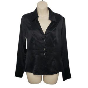 ESCADA black silk long sleeve button down shirt with collar size 34